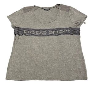 Bebe Graphic Sport Glitter Strip T-Shirt Large NWT